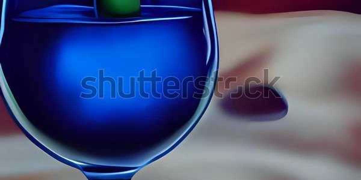 Big modern glass of blue water